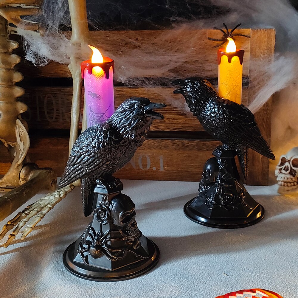 Halloween Krähe Kerzenlicht LED Harz Kerzenständer Lampe Horror Halloween Party Requisiten Raben Kerzenlicht Gothische Dekoration