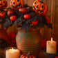 Halloween Fake Smiling Face Pumpkin Seidenahornblätter Bouquet für Party Erntedankfest Zuhause Kamin Tisch Herbst Dekoration