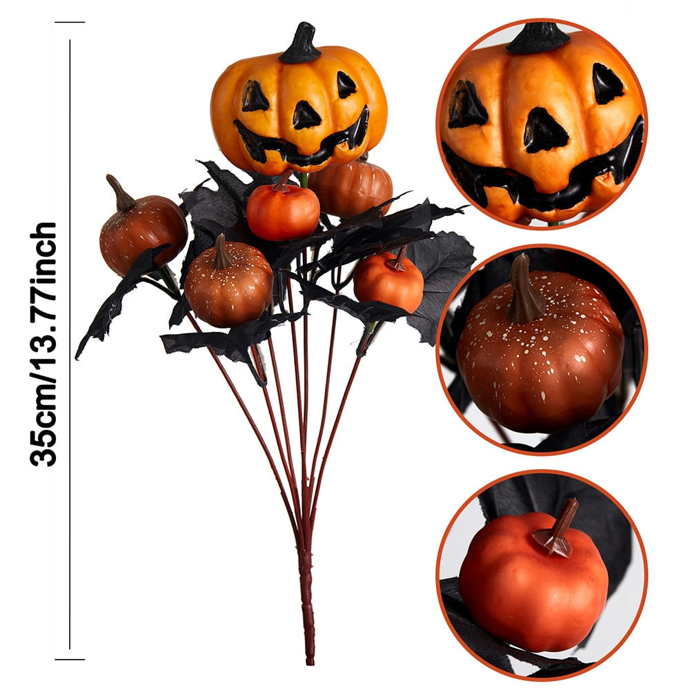 Halloween Fake Smiling Face Pumpkin Seidenahornblätter Bouquet für Party Erntedankfest Zuhause Kamin Tisch Herbst Dekoration
