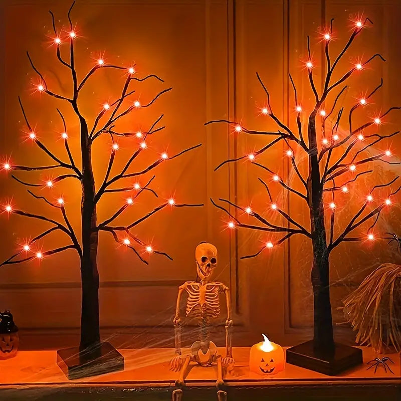 Frendorf | GlowHaunt LED Halloween Birkenbaum | Stimmungslicht | Leuchtende Deko in Orange & Lila