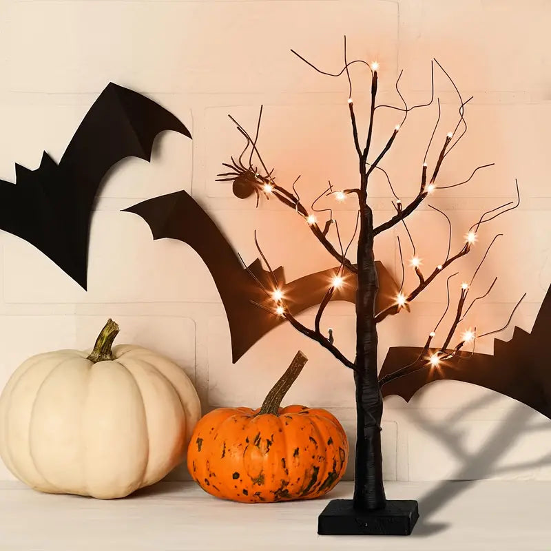 Frendorf | GlowHaunt LED Halloween Birkenbaum | Stimmungslicht | Leuchtende Deko in Orange & Lila