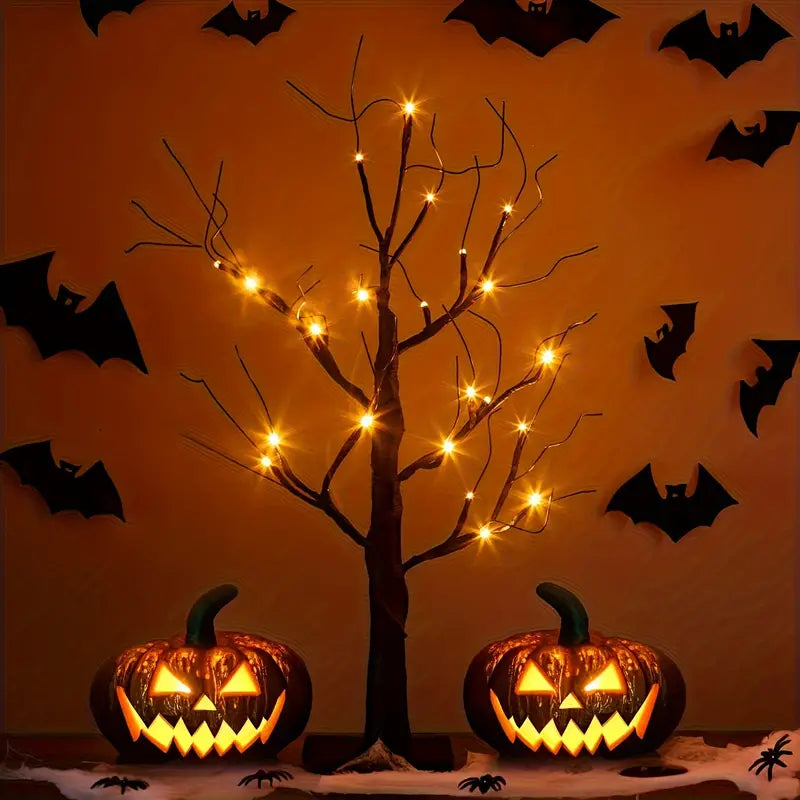 Frendorf | GlowHaunt LED Halloween Birkenbaum | Stimmungslicht | Leuchtende Deko in Orange & Lila