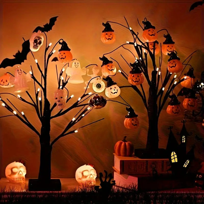Frendorf | GlowHaunt LED Halloween Birkenbaum | Stimmungslicht | Leuchtende Deko in Orange & Lila