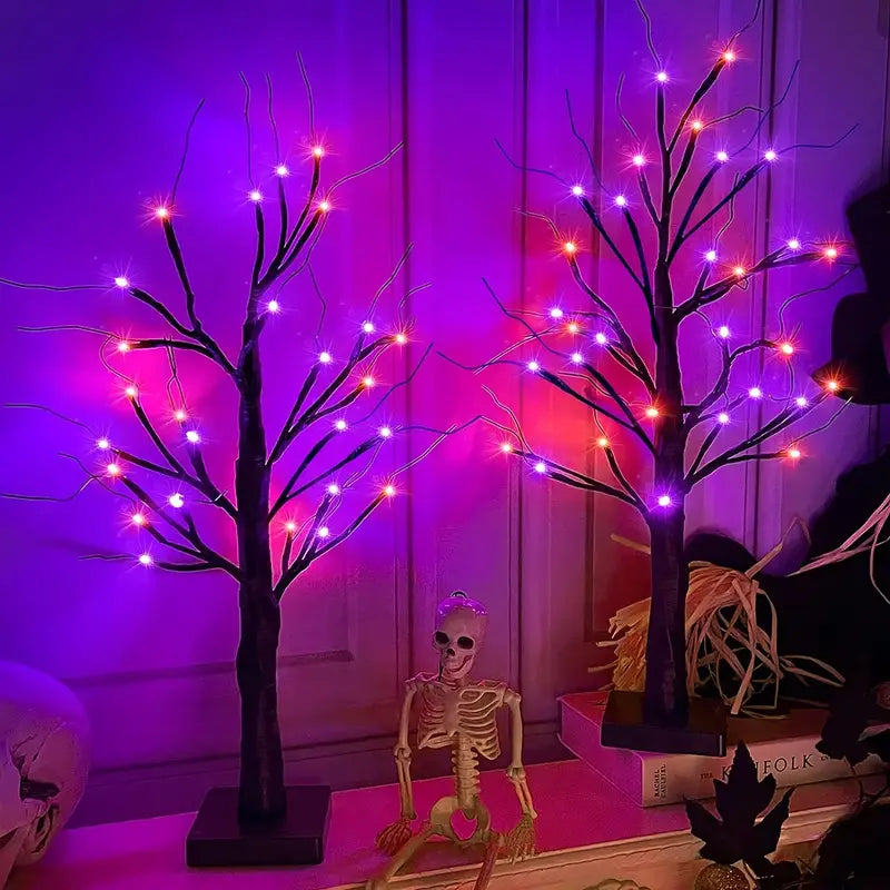 Frendorf | GlowHaunt LED Halloween Birkenbaum | Stimmungslicht | Leuchtende Deko in Orange & Lila