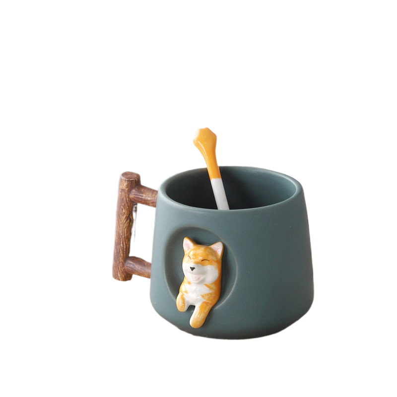 Handgefertigte Shiba Inu Hundeliebhaber Große TASSE Für Kaffee und Tee - Keramische Persönlichkeit Süße Shiba Inu Tasse Mit Deckel und Löffel