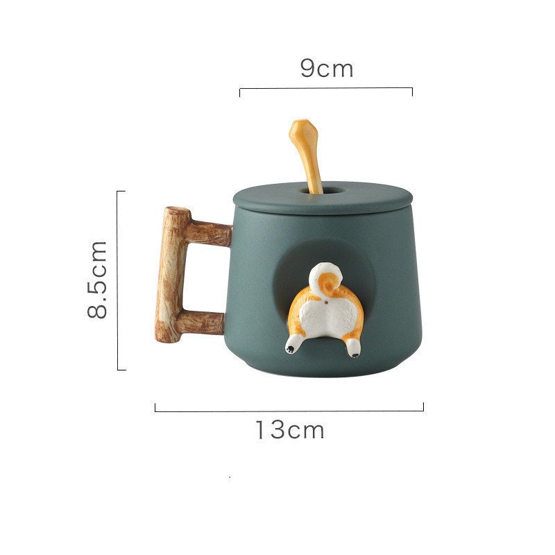 Handgefertigte Shiba Inu Hundeliebhaber Große TASSE Für Kaffee und Tee - Keramische Persönlichkeit Süße Shiba Inu Tasse Mit Deckel und Löffel
