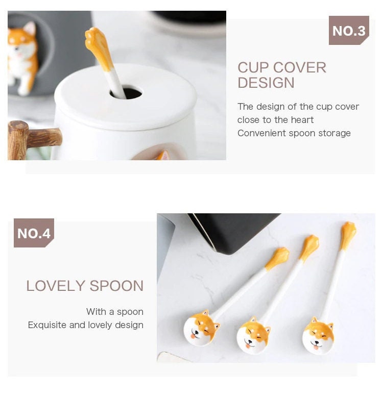 Handgefertigte Shiba Inu Hundeliebhaber Große TASSE Für Kaffee und Tee - Keramische Persönlichkeit Süße Shiba Inu Tasse Mit Deckel und Löffel