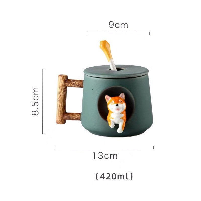 Handgefertigte Shiba Inu Hundeliebhaber Große TASSE Für Kaffee und Tee - Keramische Persönlichkeit Süße Shiba Inu Tasse Mit Deckel und Löffel