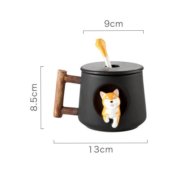 Handgefertigte Shiba Inu Hundeliebhaber Große TASSE Für Kaffee und Tee - Keramische Persönlichkeit Süße Shiba Inu Tasse Mit Deckel und Löffel