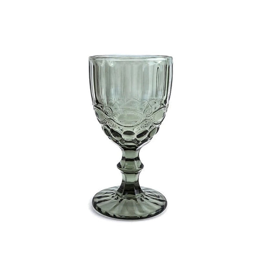 Frendorf | 300ml Graues viktorianisches Vintage-Weinglas-Set mit 6 Stück - Elegantes Glaswaren für Wein und Getränke