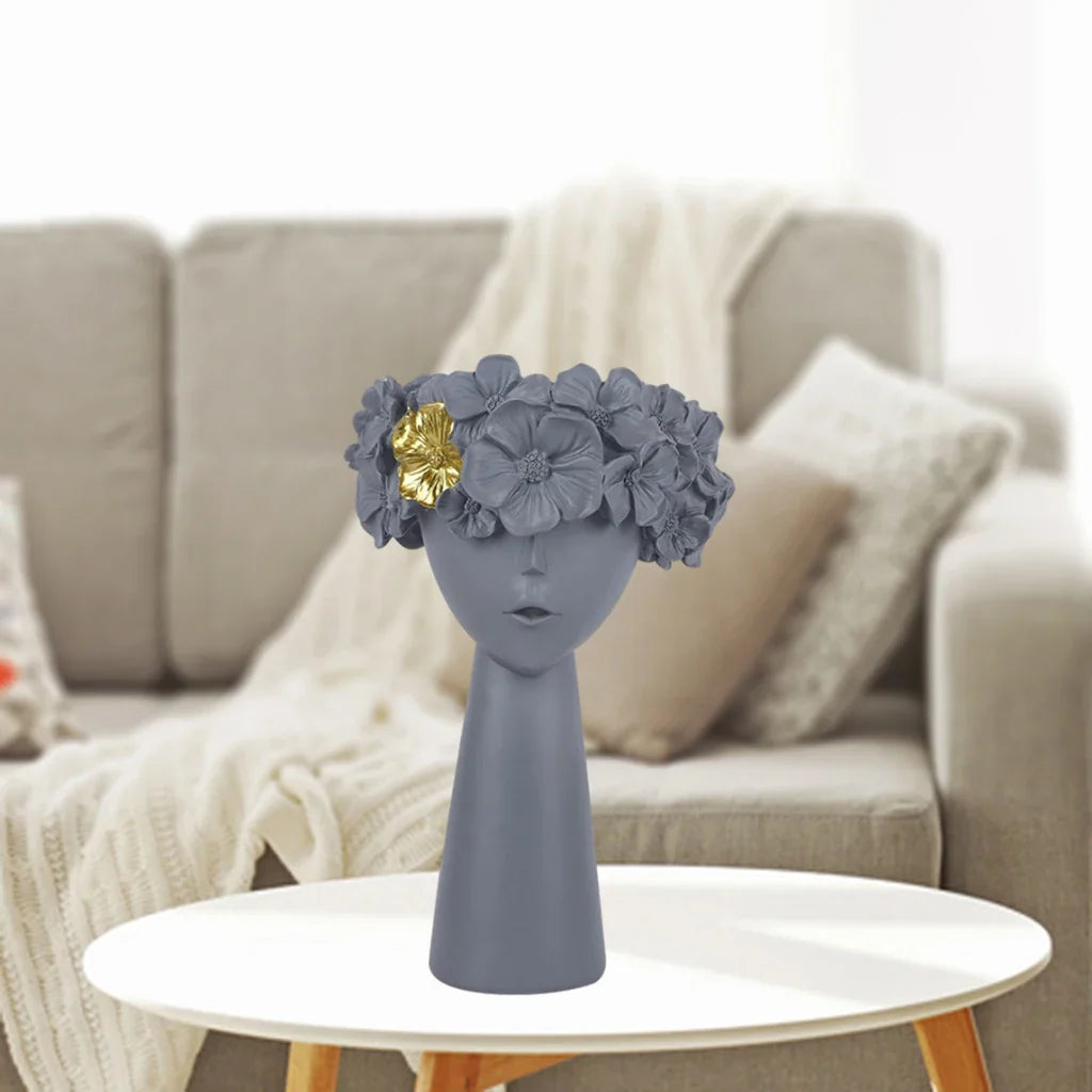 Nordic Mädchen Kopf Blume Harz Vase Statue Blume Blumen Vasen für Büro Desktop Trockene Blumen Ornamente Dekor Container