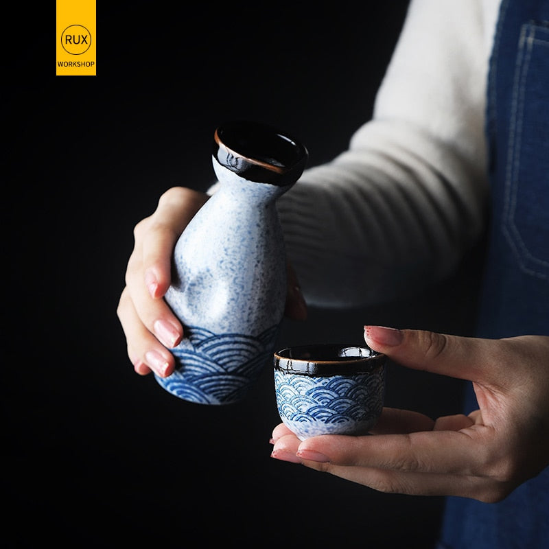 Sake-Wein im japanischen Stil, warmes chinesisches Wein-Set, Heim-Keramik-Sake-Wein-Set für Damen