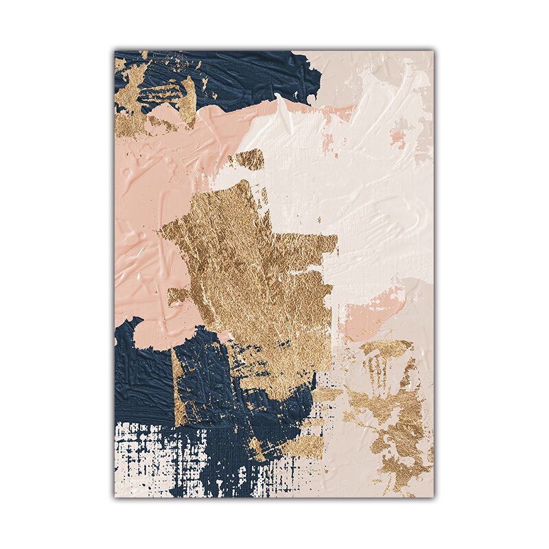 HD Nordic Abstract Wandkunst Handgemalte Ölgemälde in Blau Rosa Gold auf Leinwand