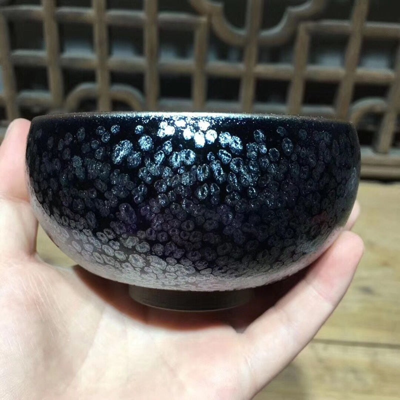 Jianzhan Chinesische traditionelle Fähigkeit Tenmoku Teeschale Sky Eye Trinkgeschirr Matcha Chawan Schüssel Ölfleck japanische Teeutensilien handgefertigt