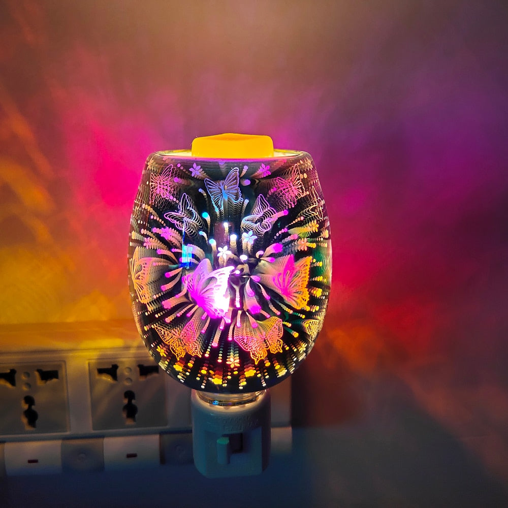 Frendorf | NovaMist 3D Glas Wachsschmelzer | Elektrische Duftlampe mit Glasschale | Aromatherapie & Raumduft | Schmetterlings-Design