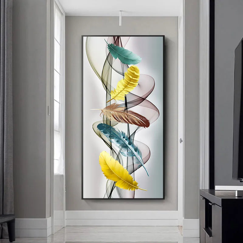 Nordic Abstract Feather Golden Yellow Deer Poster