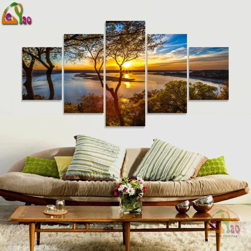 5 Stücke Baumlandschaft Große Größe Schöne Moderne Wohnkultur 5d DIY Diamant Malerei Wand Kunst Bild Haus Dekoration