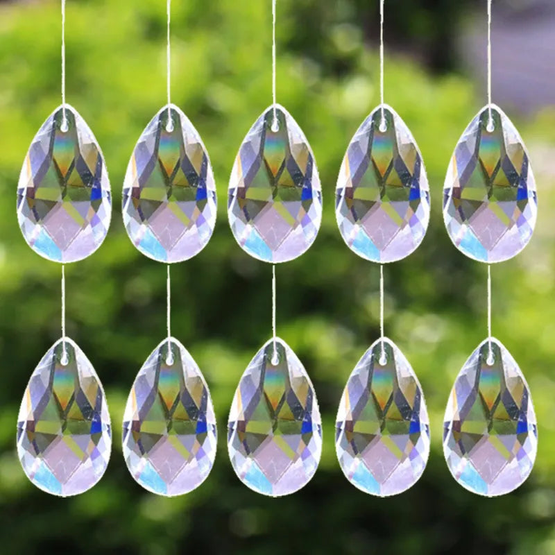 10PCS 28mm Tropfen Kristalle Prismen Sonnenfänger Klarglas Kronleuchter Kristallteile DIY Hängendes Anhänger Schmuck Spacer Facettiert