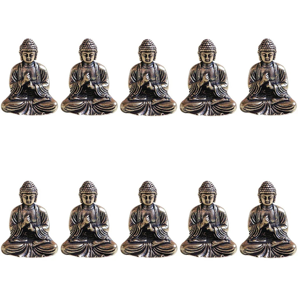 10 Stück Mini Messing sitzende Buddha Statue Figur für Reise Buddhismus Anbetung Zuhause Büro Schreibtisch Dekoration
