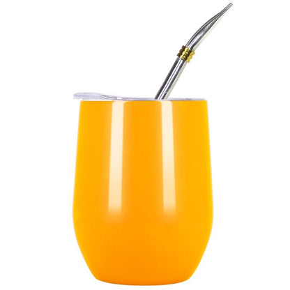 Doppelwandiger Becher aus 304 Edelstahl, hitzebeständig, tragbar, Yerba Mate-Teebecher mit Strohhalm und Deckel