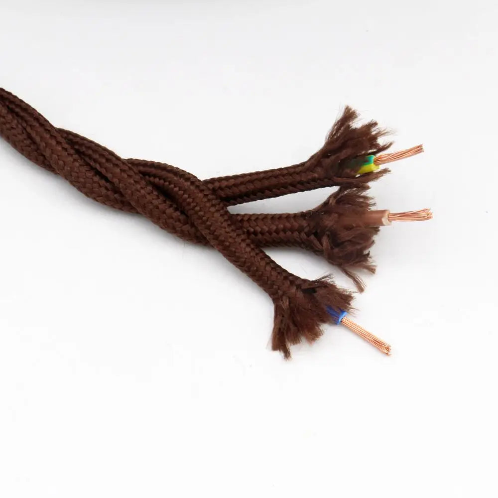Frendorf | 3 Kern Vintage Textil Verdrehte Kabel – 3 Draht Stoff Geflochtene elektrische Zuleitung für DIY Retro Pendelleuchte – Kupferleiter, 300V bewertet