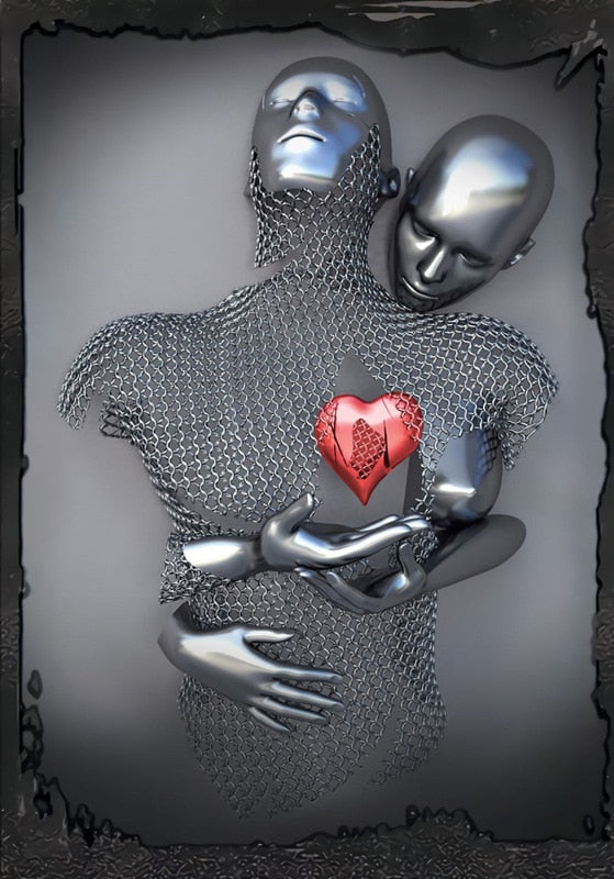 Metallfigur Statues Stile Abstraktes Leinwandgemälde Paare Wandkunst Liebes-Skulptur Poster Druck Wohnkultur Wohnzimmer Geschenke