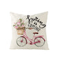 Nordic Style 45x45cm Quadratisches Leinenkissen mit Pinkem Blumenfahrrad-Print - Frühlingsbauernhaus Wohnkissenbezug