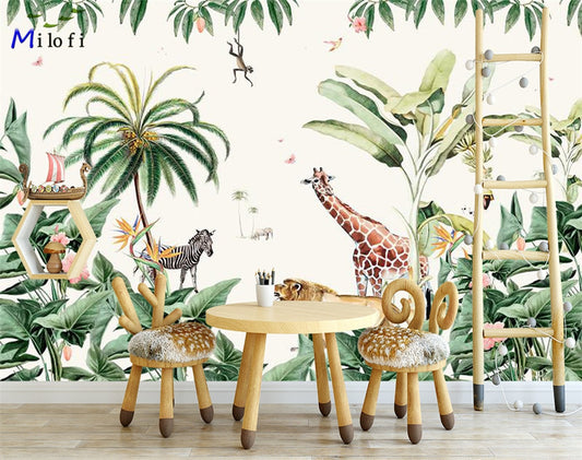 Frendorf | Dschungeltiere und Blumen Kinderzimmer Tapete Wandbild