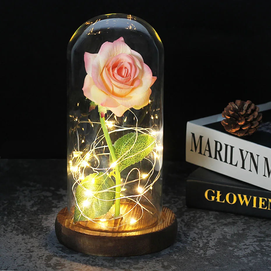 Frendorf | Ewige Rose in Glasdome | Handverlesen, LED-beleuchtet & Ideal für romantische Geschenke und Wohnkultur