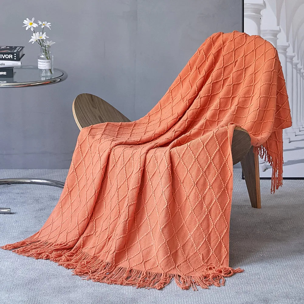 Gemütliche lila Diamant Strickdecke
