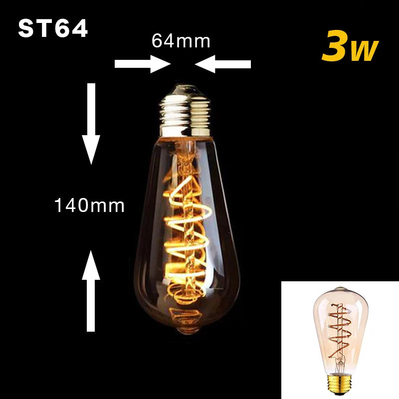 Dimmable Vintage LED-Birne (3W, E27-Basis) - Goldspiral-Glühfaden für Kronleuchter & dekorative Beleuchtung