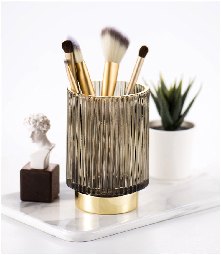 Elise Gold Foil Glas Makeup Halter & Organizer