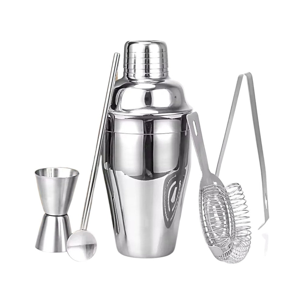 Frendorf | Cocktail Shaker Set Silber Barkeeper - Professionelles Edelstahl Barwerkzeug Set mit Zubehör zum Mixen von Getränken zu Hause oder in der Bar - 750ml Kapazität