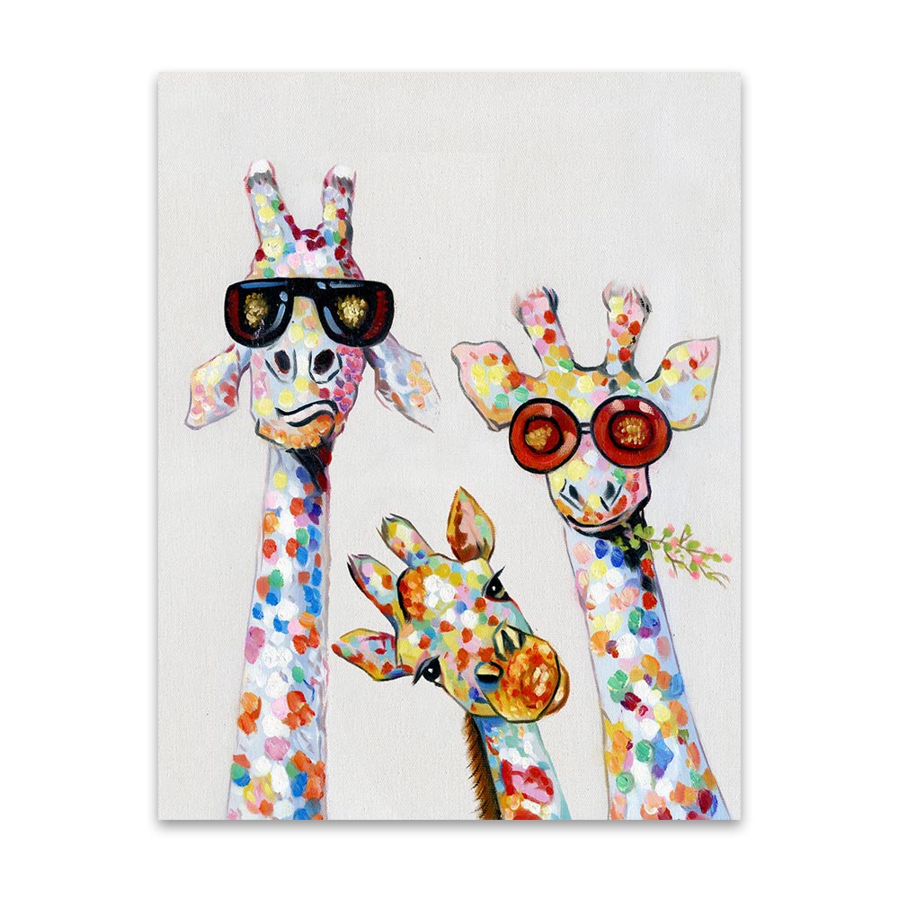 Wandkunst-Leinwanddruck, farbiges Tierbild, Giraffengemälde, Familie für Wohnzimmer, Heimdekoration, ohne Rahmen