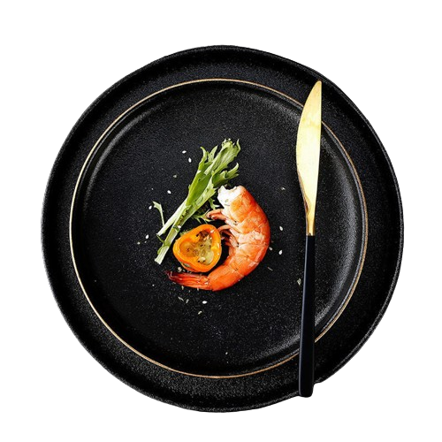Frendorf | 10-Zoll Frosted Black Plate mit Goldrand Elegantes Keramisches Geschirr für Zuhause und Restaurant Modernes Matt-Finish Strapazierfähig und Kratzfest für den Alltag und besondere Anlässe