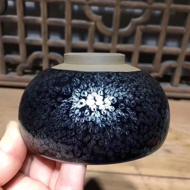 Jianzhan Chinesische traditionelle Fähigkeit Tenmoku Teeschale Sky Eye Trinkgeschirr Matcha Chawan Schüssel Ölfleck japanische Teeutensilien handgefertigt
