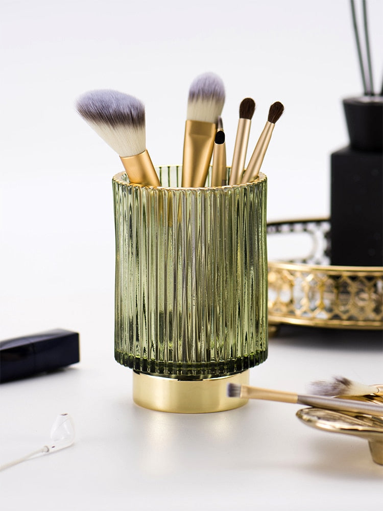 Elise Gold Foil Glas Makeup Halter & Organizer
