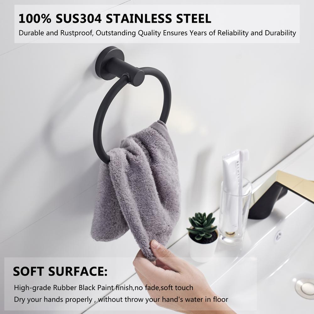 Handtuchring aus 304 Edelstahl in Chrom, Rundes einfaches Design, Schwarz, Europäisches Badezimmer-Zubehör, Rostfrei
