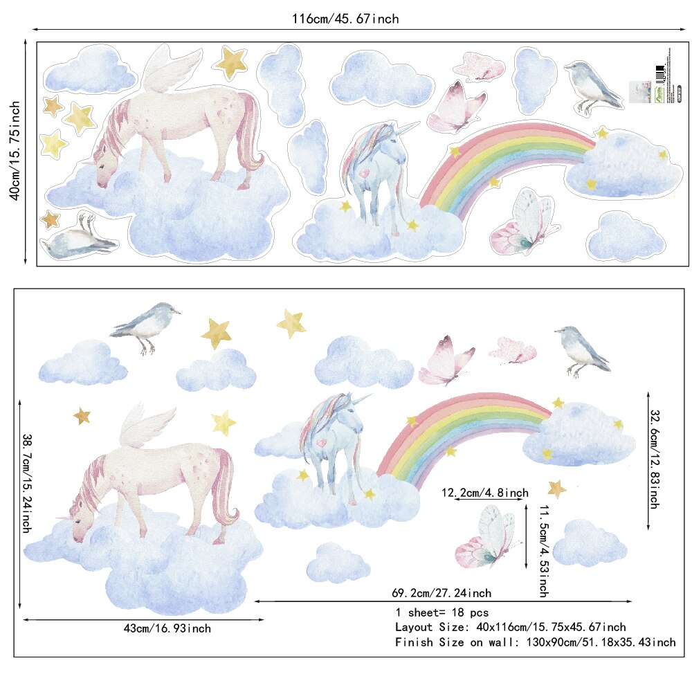Frendorf | Einhorn- und Regenbogen-Wandaufkleber