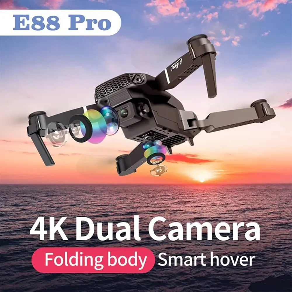 Frendorf | E88 Pro Drohne 4k HD Doppelkamera RC VR 3D Lange Akkulaufzeit Flugbahnflug FPV Minidrohne