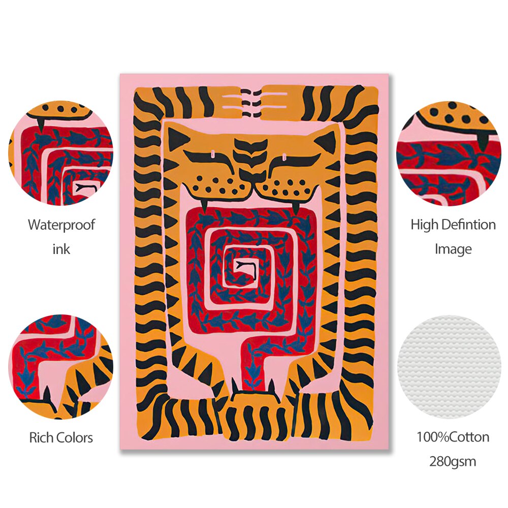 Altes Ägypten Buntes abstraktes Boho Poster Tiger Leopard Figur Wand Kunstdrucke Leinwand Malerei Dekor Bilder für Wohnzimmer