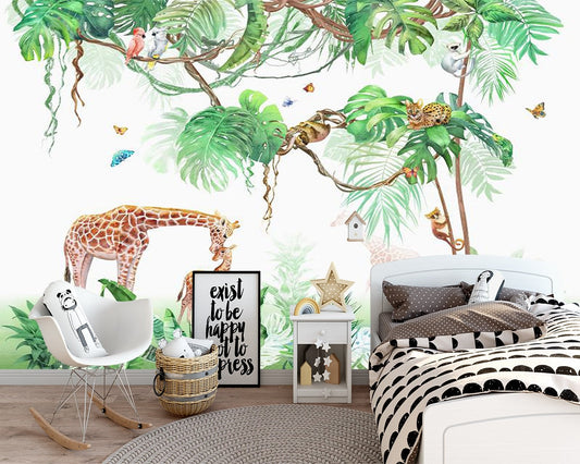 Frendorf | Cartoon-Giraffe und Baum Tiere Tapete Wandbild
