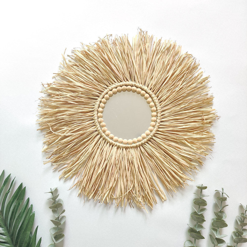 Raffia-gewebter Spiegel