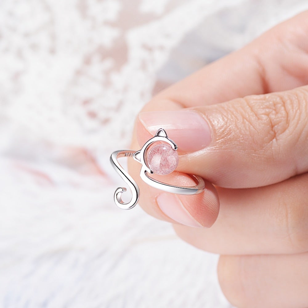 Frendorf | Pink Kätzchen Ring aus 925 Sterling Silber und Achat