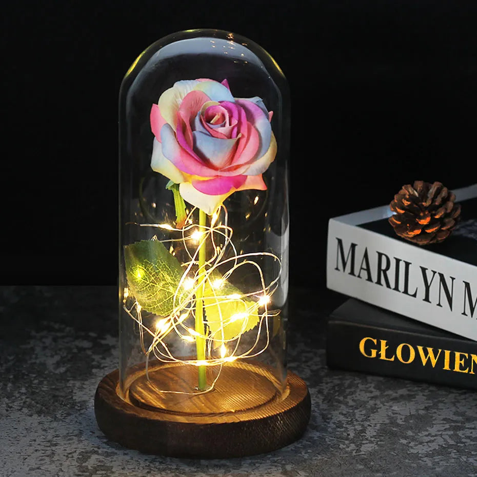 Frendorf | Ewige Rose in Glasdome | Handverlesen, LED-beleuchtet & Ideal für romantische Geschenke und Wohnkultur
