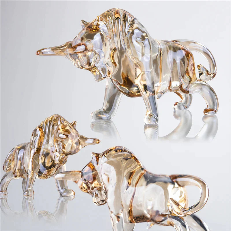 H&D 13 cm Kristall Bullen Skulptur Ornament Kunstglas Tier Sammlerstücke Figuren Tischdekoration Souvenir Statue Geschenk für Papa/Freund