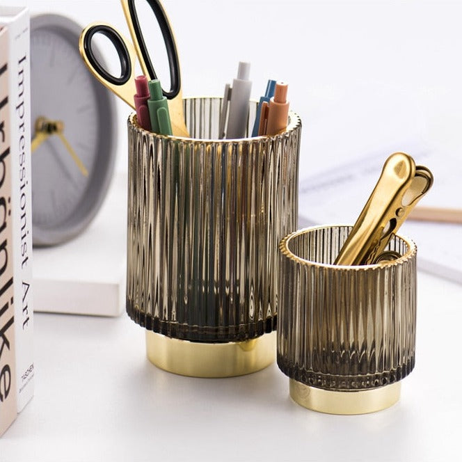 Elise Gold Foil Glas Makeup Halter & Organizer