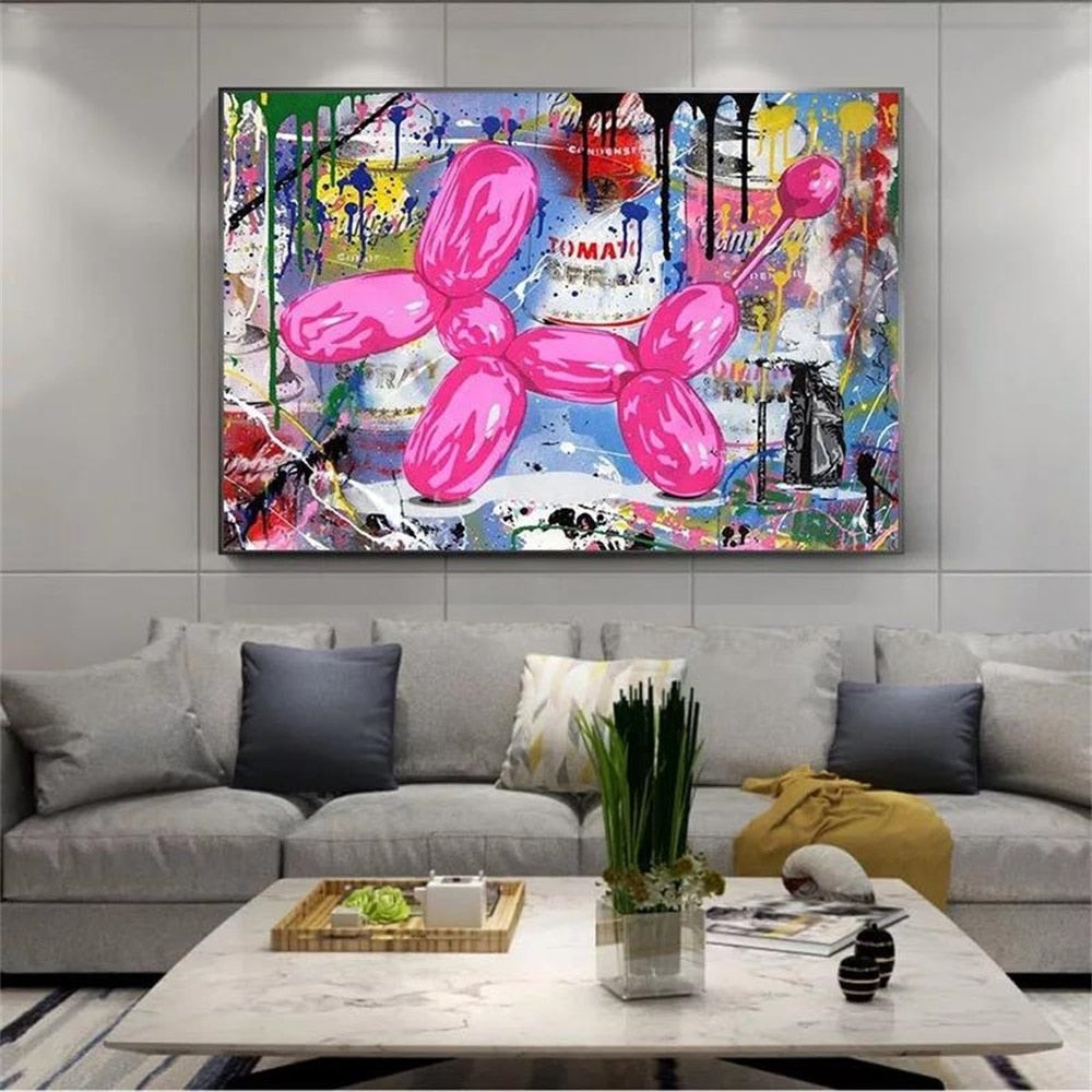 Graffiti-Ballon, guter Hund, Pop-Art-Poster, Druck auf Leinwand, Gemälde, abstraktes Bild für Wohnzimmer, Heimdekoration, rahmenlos