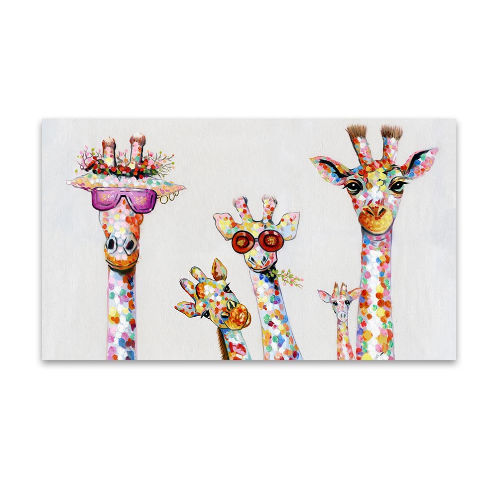 Wandkunst-Leinwanddruck, farbiges Tierbild, Giraffengemälde, Familie für Wohnzimmer, Heimdekoration, ohne Rahmen