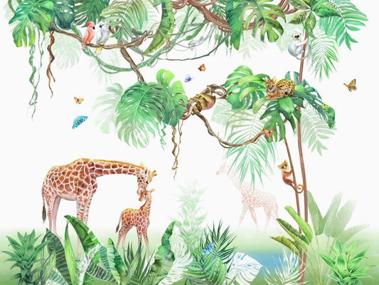 Frendorf | Cartoon-Giraffe und Baum Tiere Tapete Wandbild